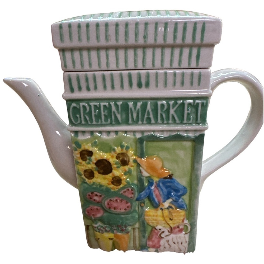 MSFR. Inc. Ceramic Lemonade Stand Green Market Teapot Collectible